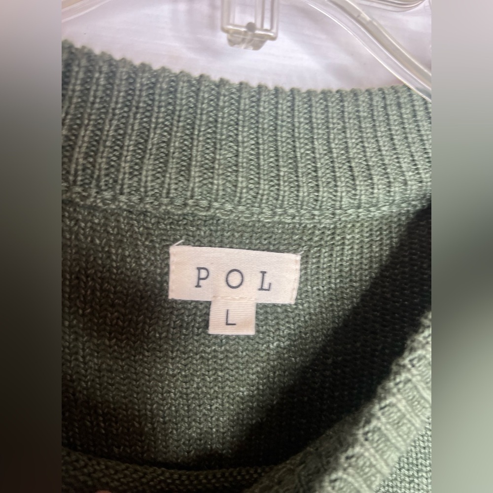 POL Eternal Bliss Women’s Oversized Green Sweater large Puff Sleeve Cropped - Picture 5 of 10